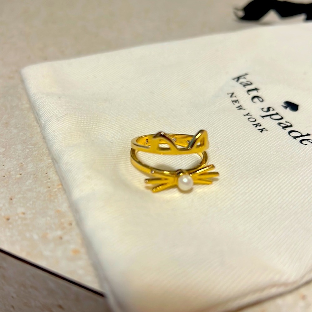 Kate Spade gold cat ring size 8